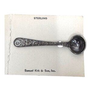 Vintage Samuel Kirk & Son Sterling Silver Floral Demitasse Spoon Brooch Pin NEW